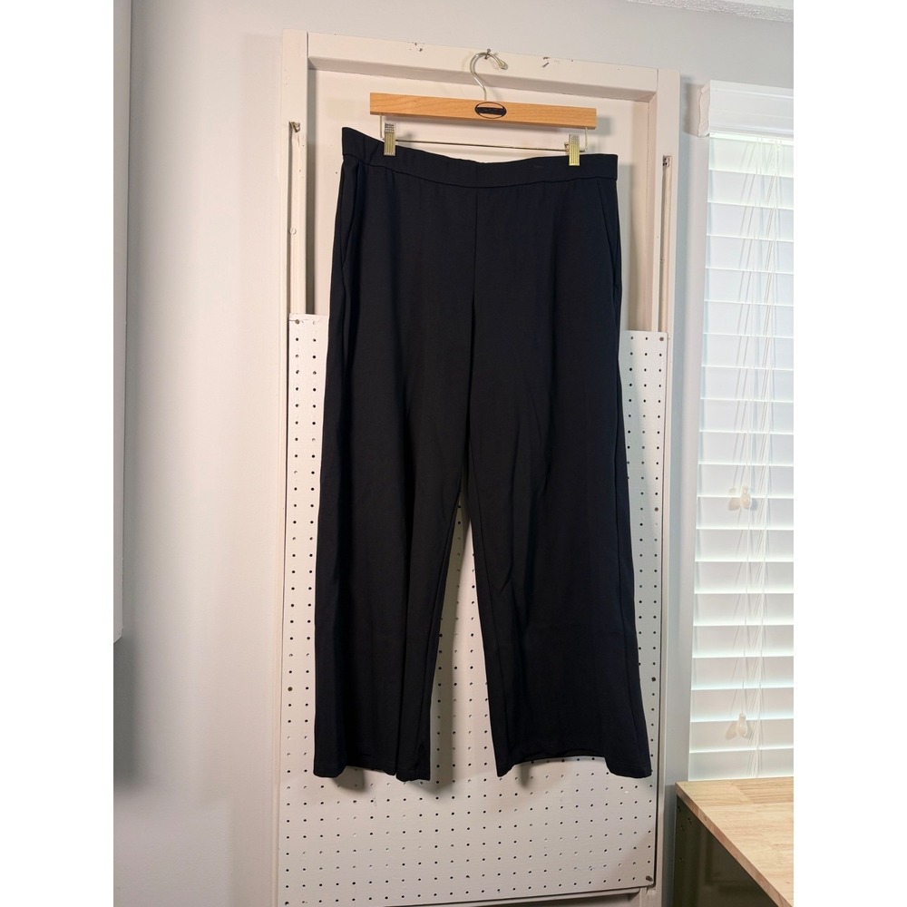 Eileen Fisher Cropped Pants Women's Black Elastic Waist Wide Leg - Large